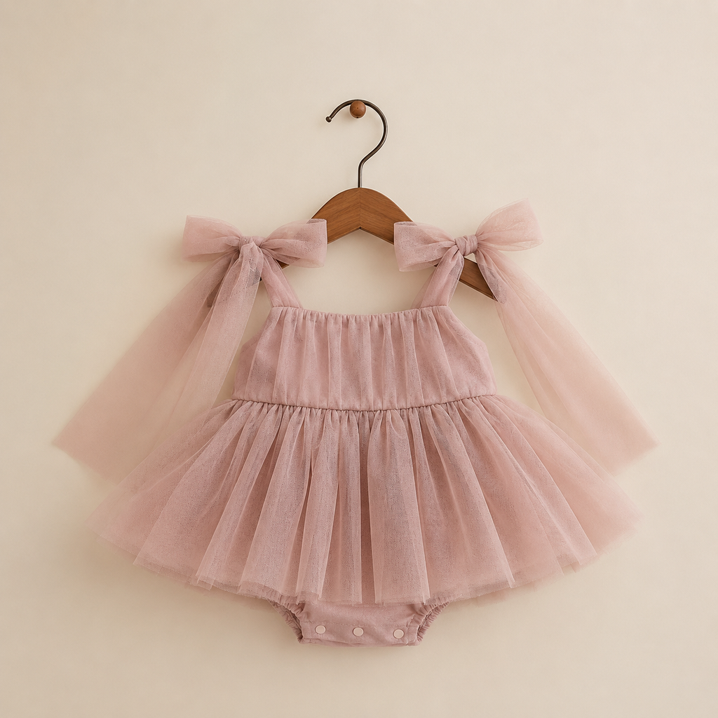 Barboteuse bébé fille blanche tulle épaules à nœuds cérémonie