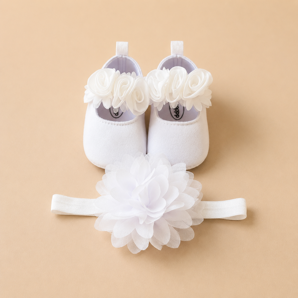 Chaussons bébé fille fleurs et bandeau fleuri – Ensemble cérémonie