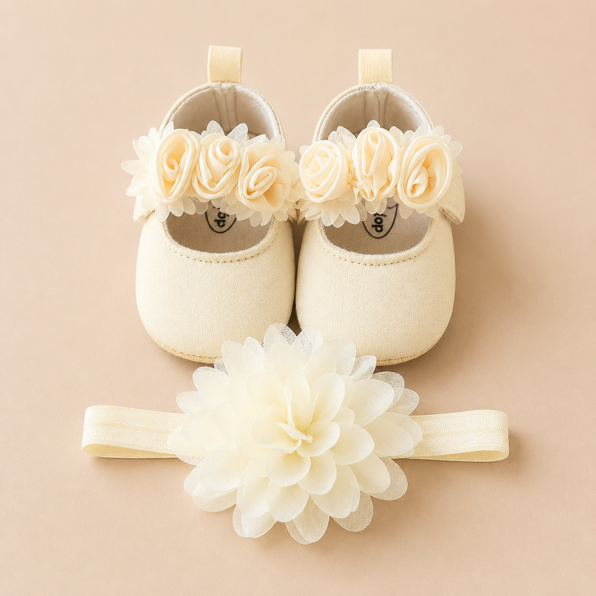 Chaussons bébé fille fleurs et bandeau fleuri – Ensemble cérémonie