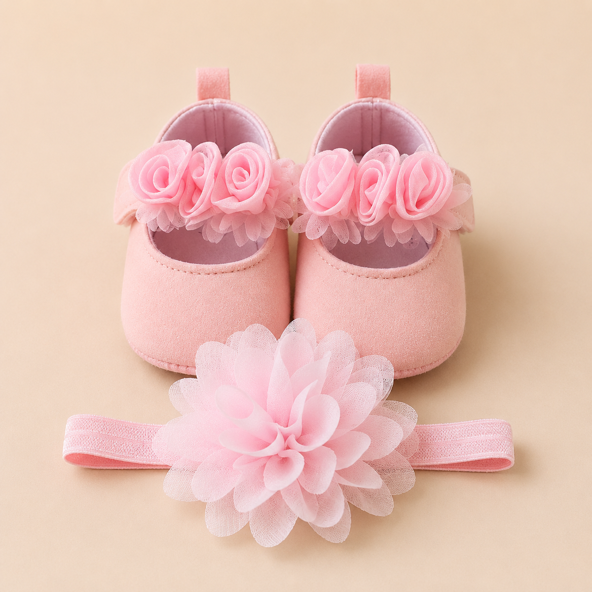 Chaussons bébé fille fleurs et bandeau fleuri – Ensemble cérémonie