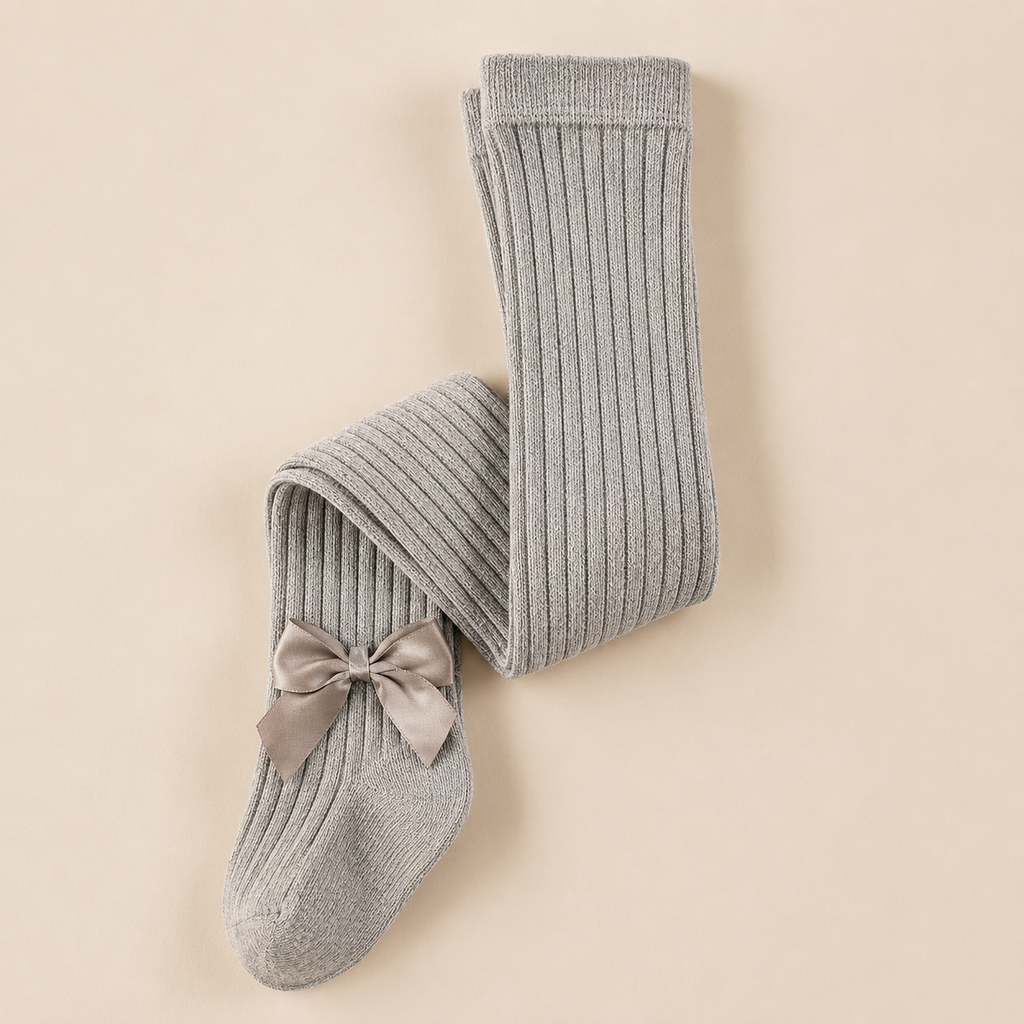 Collant côtelé fille cérémonie nœud papillon satin