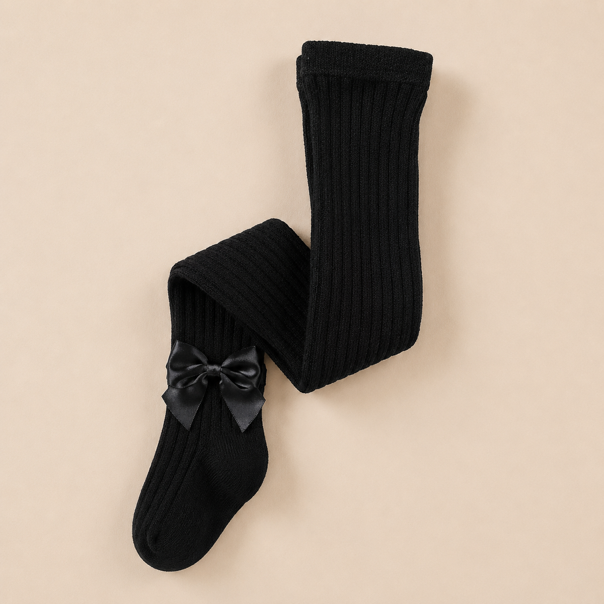 Collant côtelé fille cérémonie nœud papillon satin