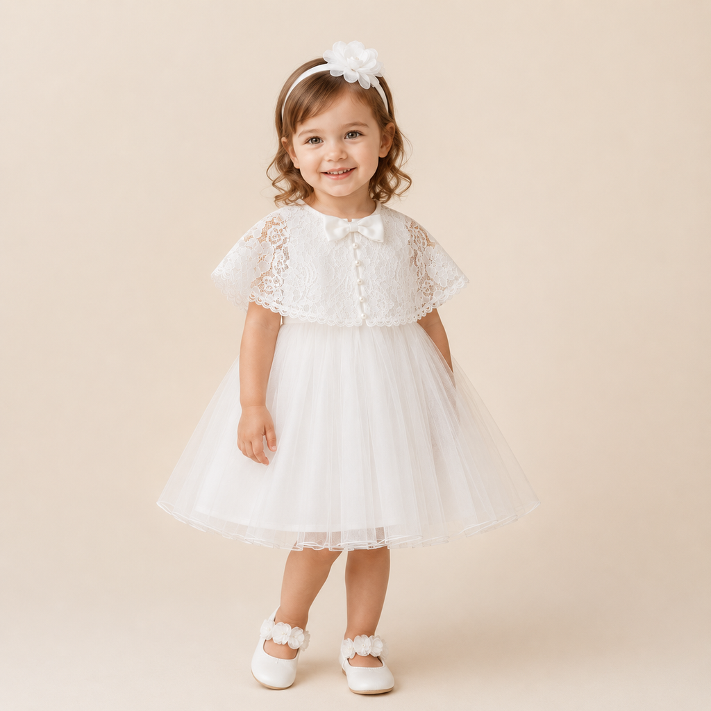 Ensemble robe et capelet dentelle bébé blanc baptême 2 pièces