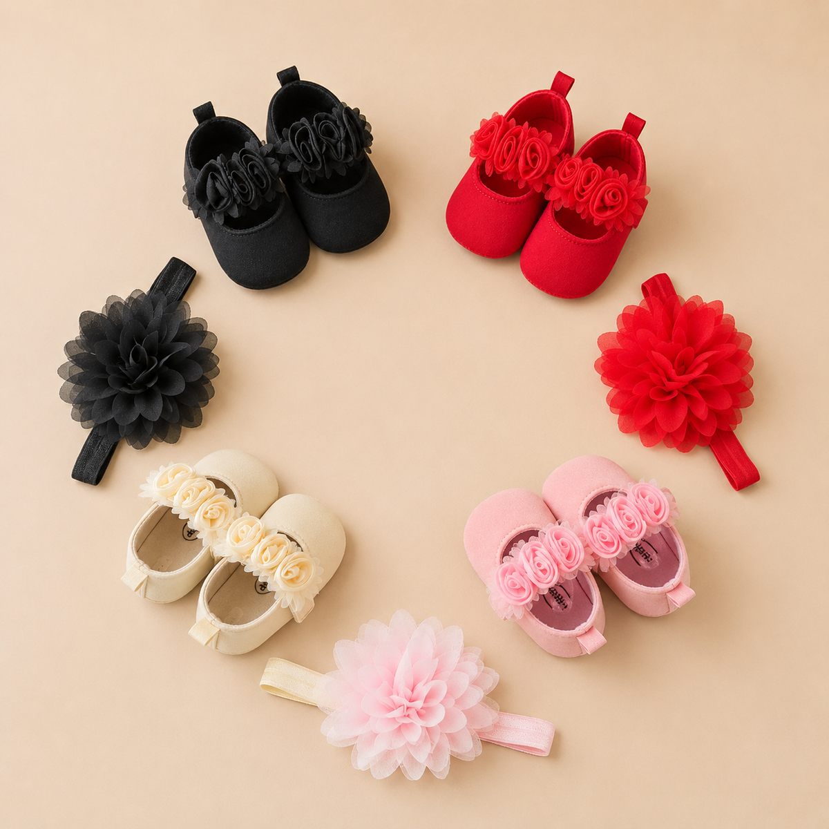 Chaussons bébé fille fleurs et bandeau fleuri – Ensemble cérémonie