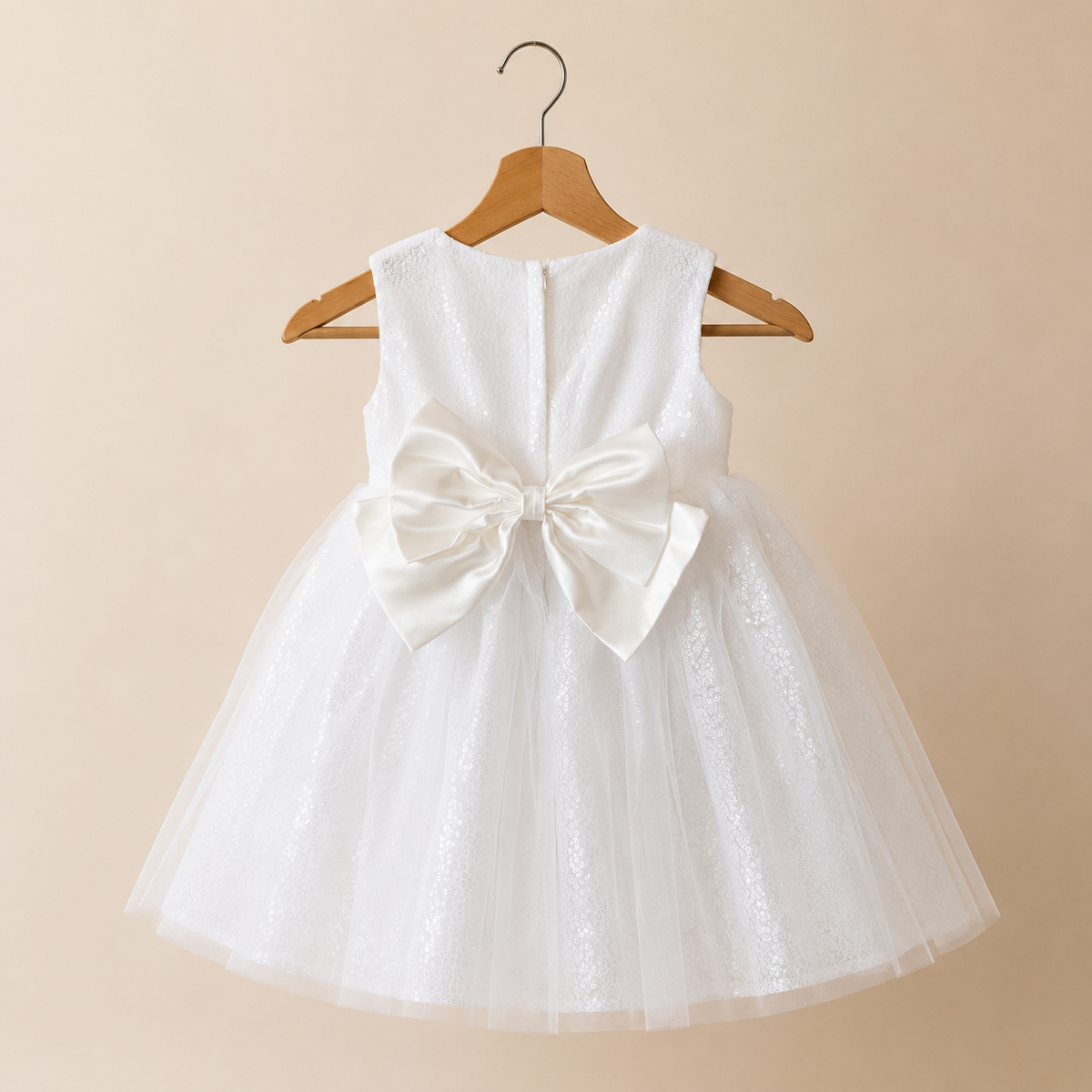 Robe baptême bébé ivoire broderies dorées feuilles jupe pailletée
