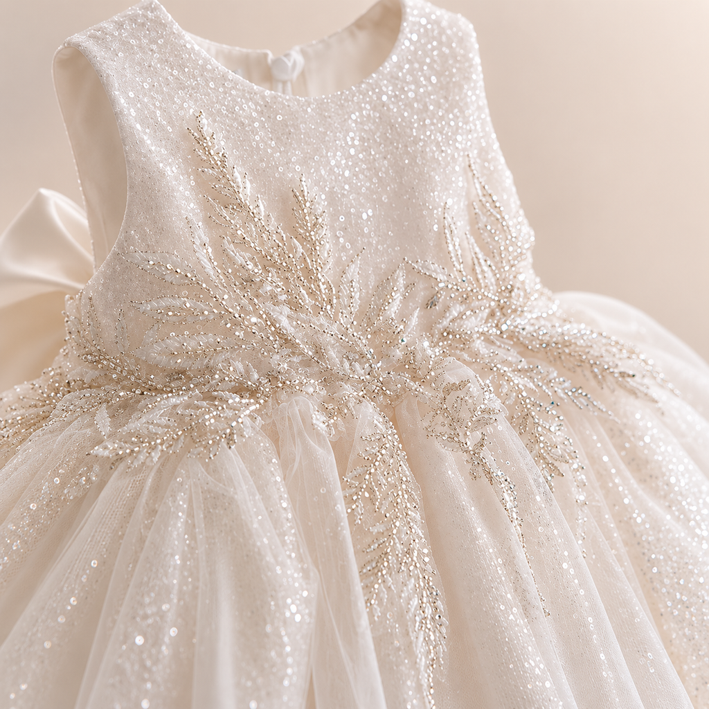 Robe de cérémonie fille ivoire sequins demoiselle d'honneur mariage