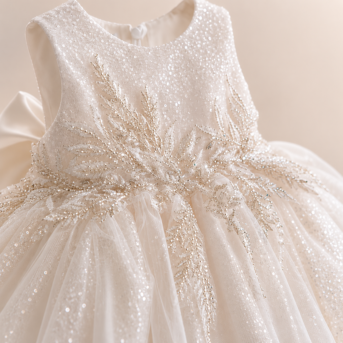 Robe de cérémonie fille ivoire sequins demoiselle d'honneur mariage