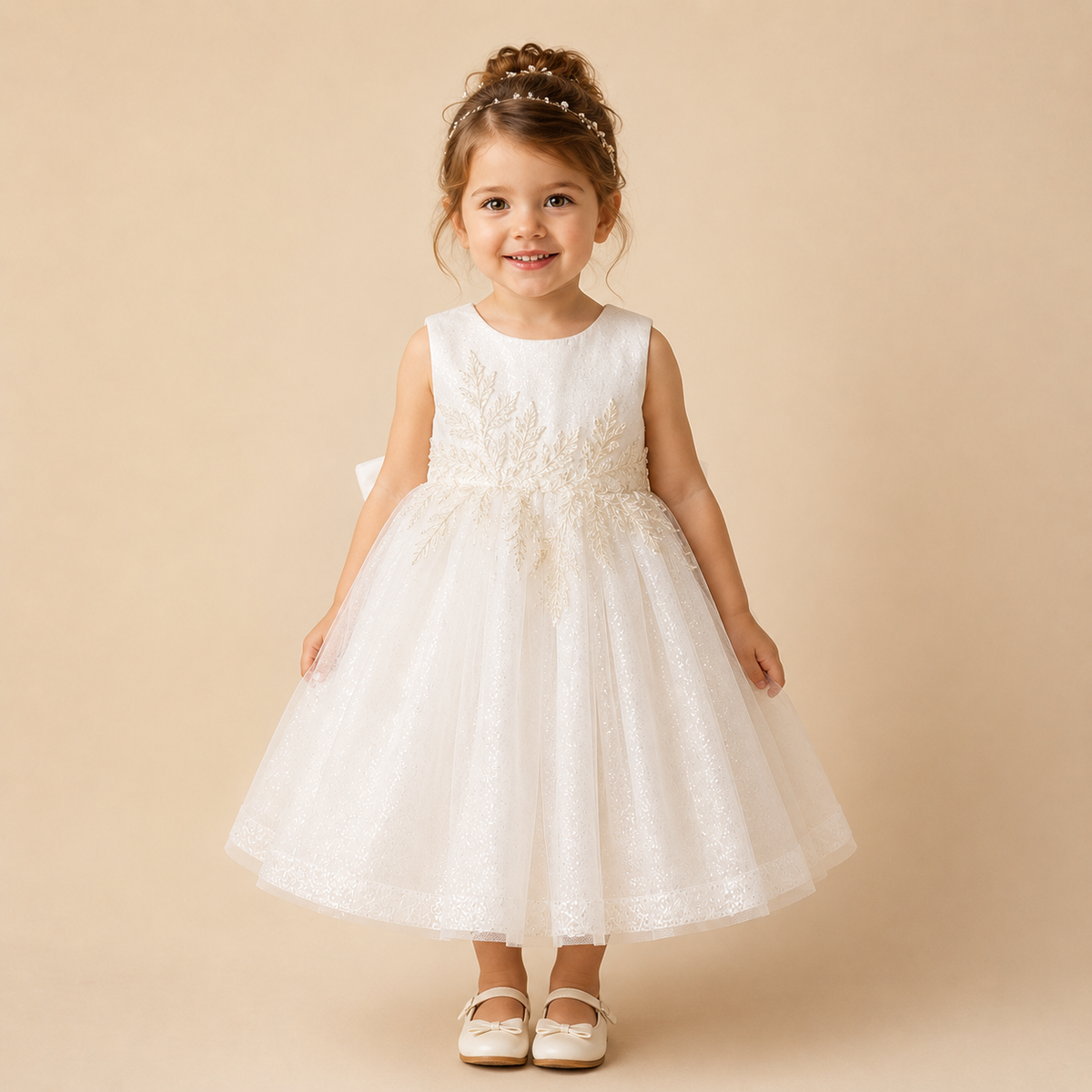 Robe de cérémonie fille ivoire sequins demoiselle d'honneur mariage