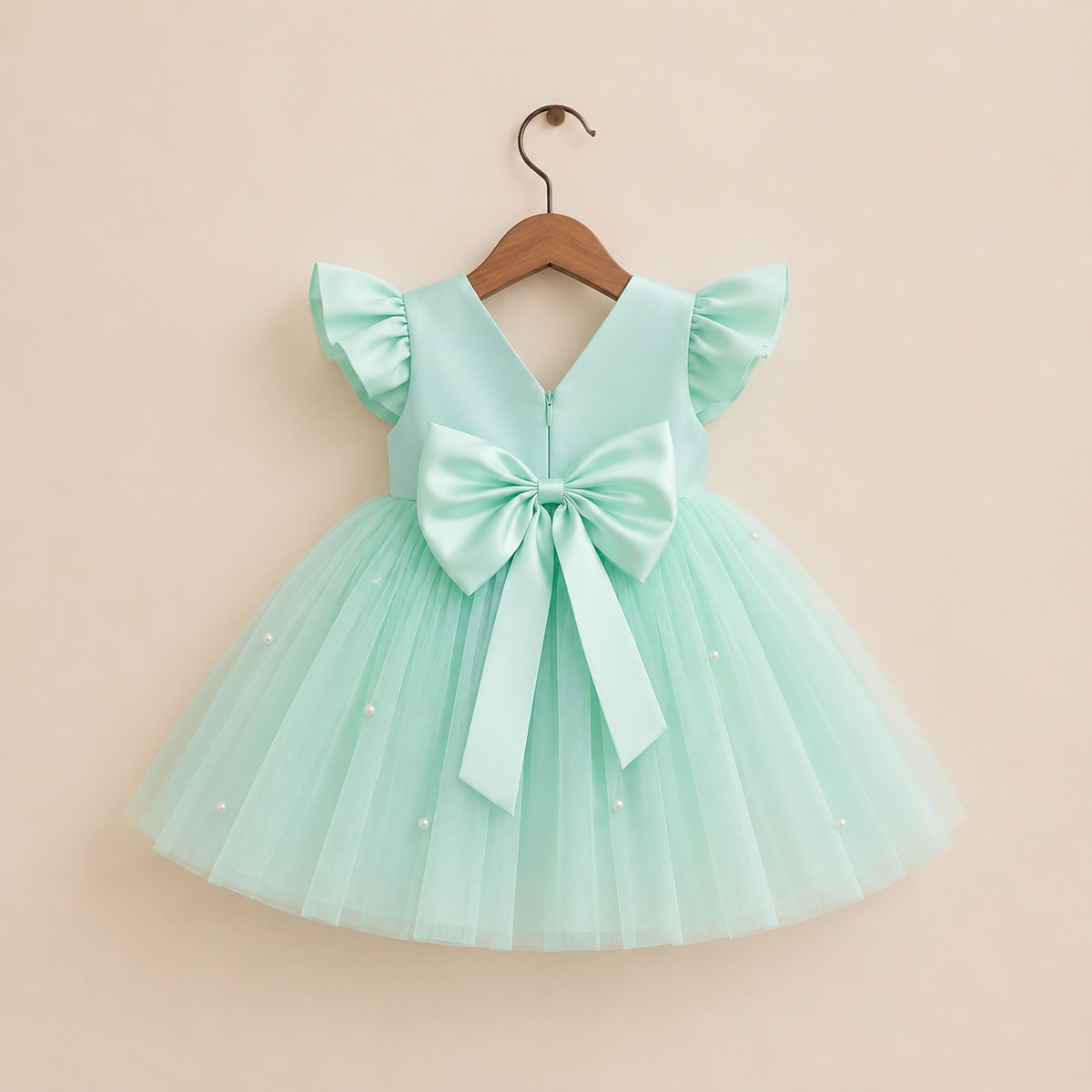 Robe cérémonie fille vert menthe nœud dos volumineux jupe longue