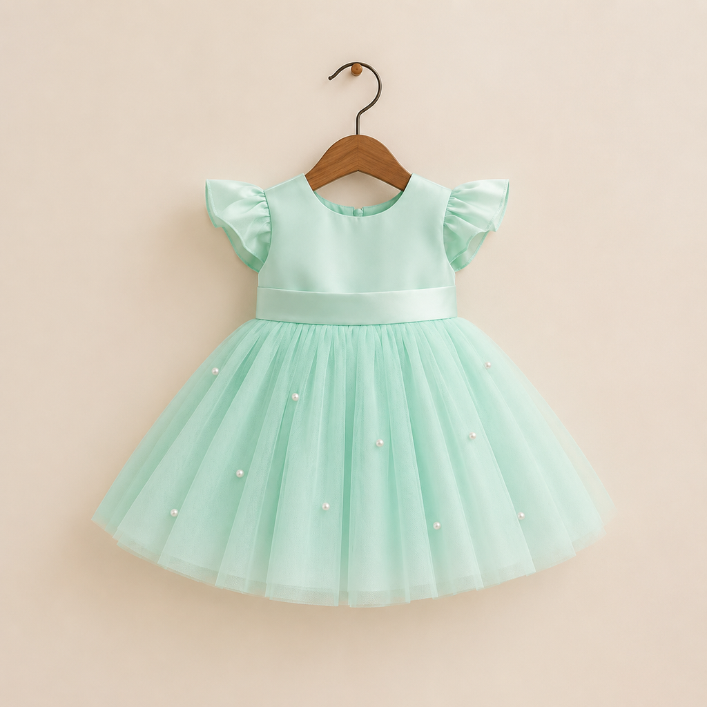 Robe cérémonie fille vert menthe nœud dos volumineux jupe longue