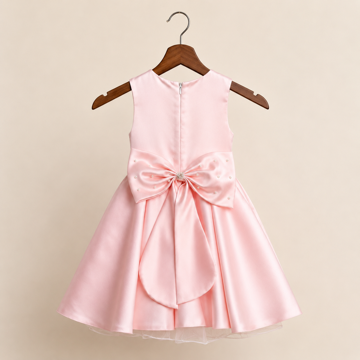 Robe bébé rose col Claudine perlé nœud ceinturé baptême cérémonie
