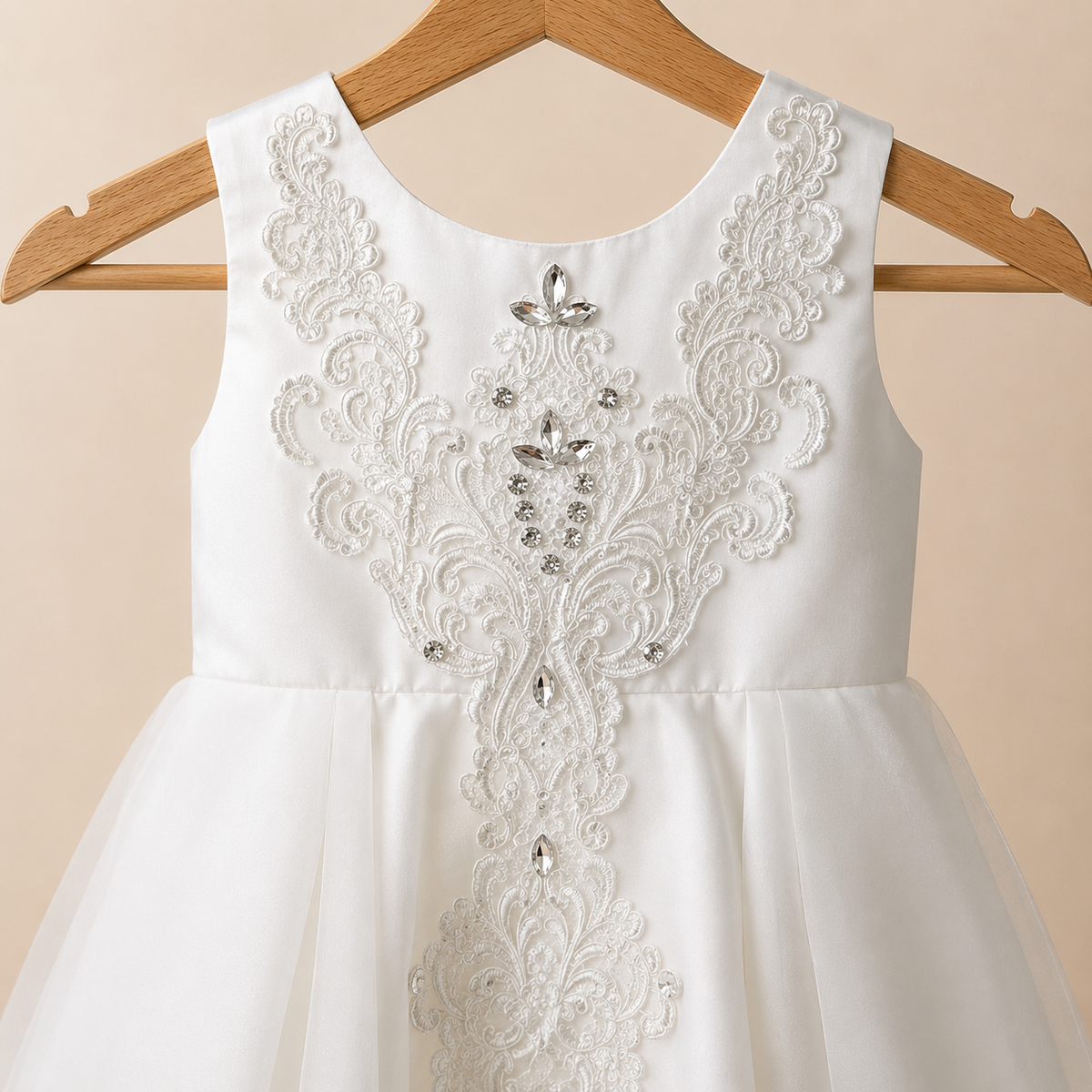 Robe bébé blanche broderies florales bustier satiné mariage baptême