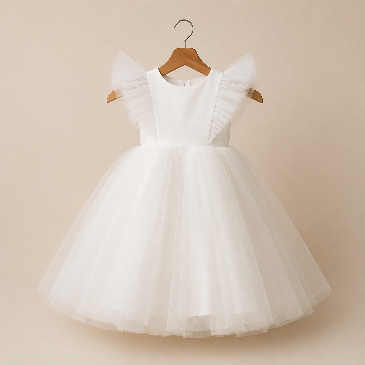 Robe fille blanche épaulettes volantes tulle jupe volume cérémonie